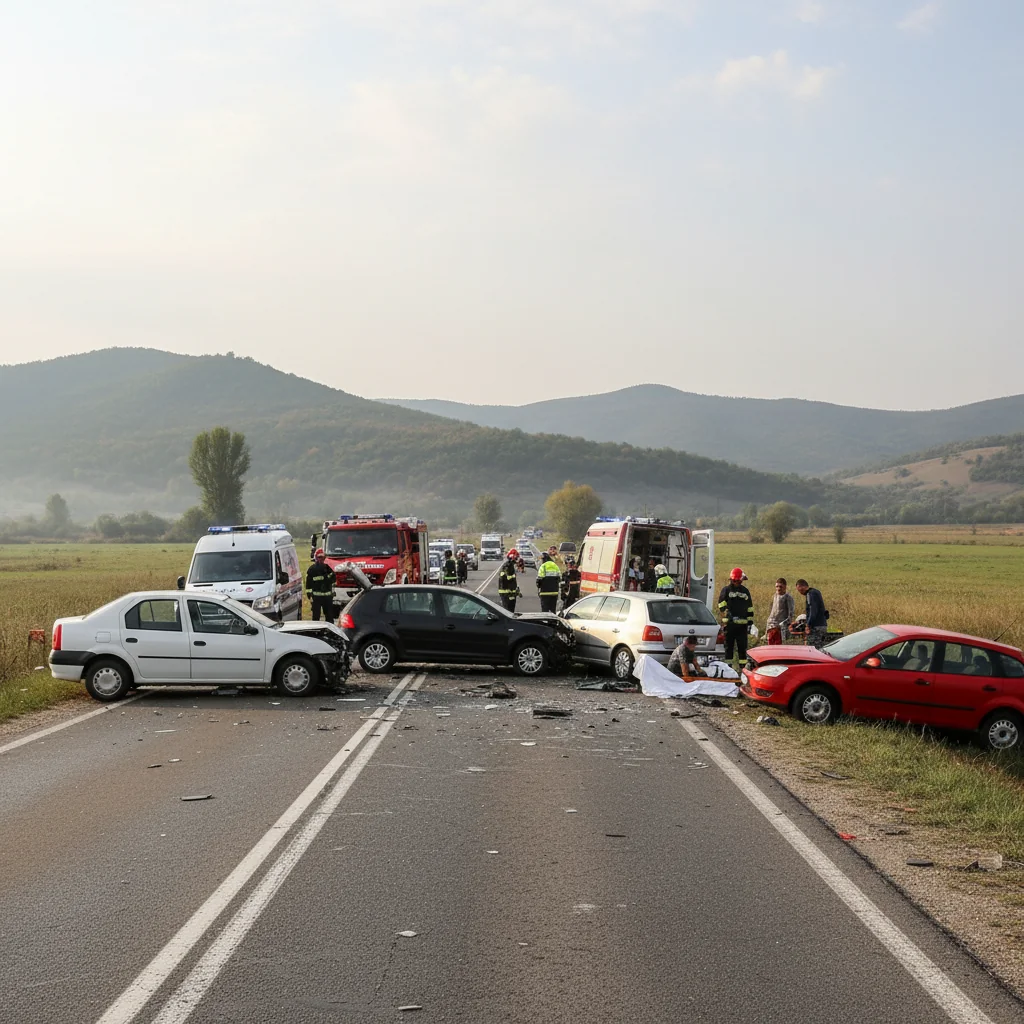 Accident rutier cu patru mașini între Horia și Șiria, soldat cu un mort și cinci răniți. Cazul, de interes și pentru șoferii din Timișoara
