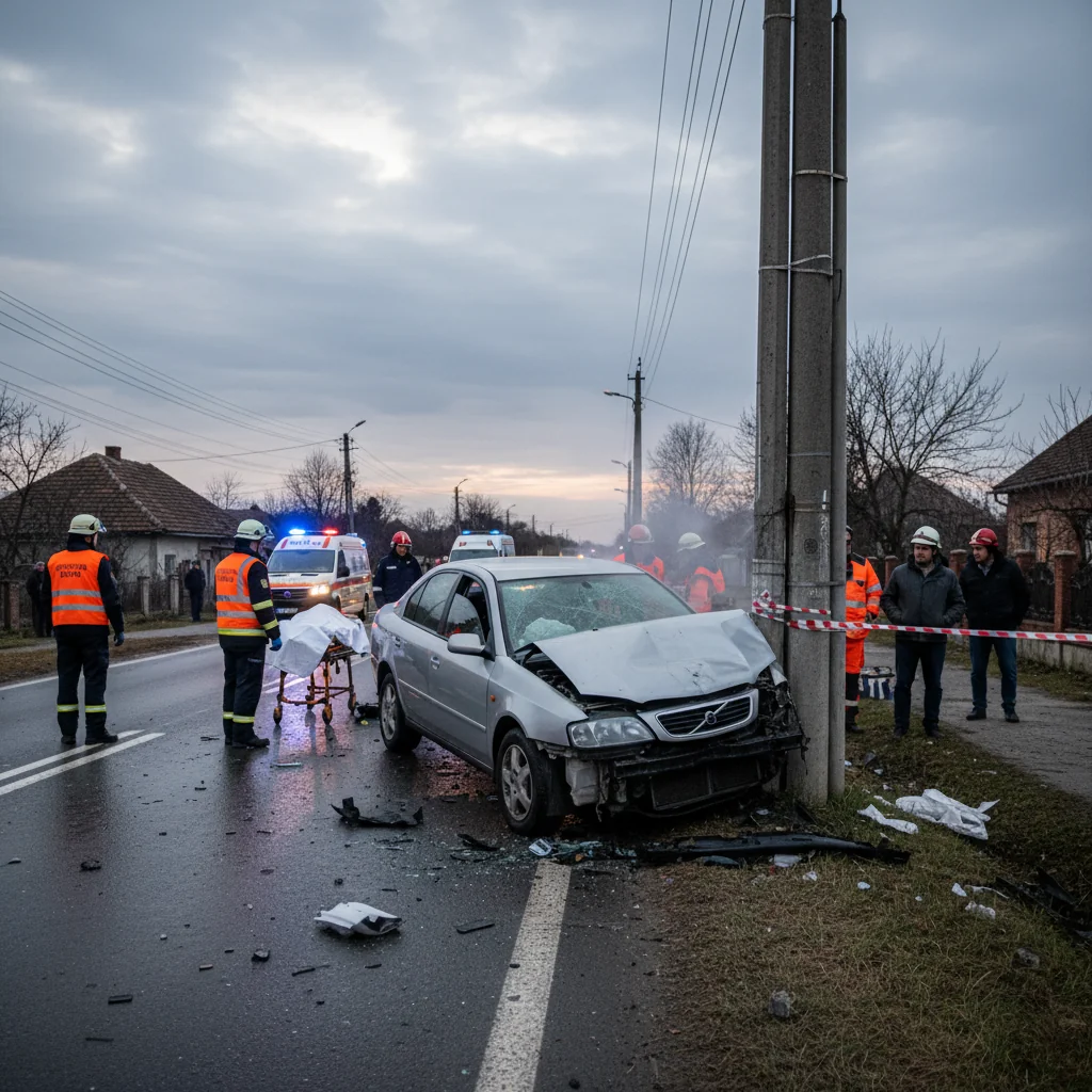 Accident rutier grav în Timișoara: autoturism proiectat într-un stâlp, șofer rănit
