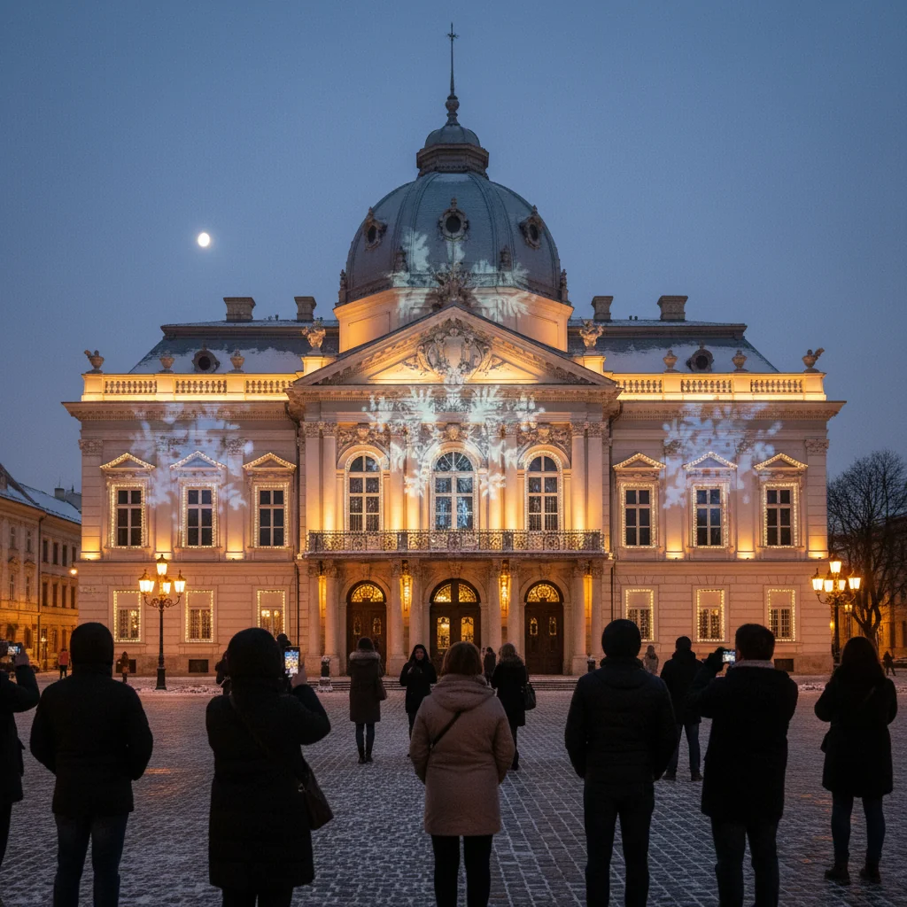 FOTO. Palatul Baroc, decorat pentru prima oară cu iluminat festiv la Muzeul Național de Artă