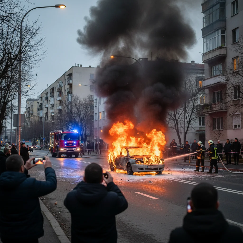 Mașină cuprinsă de flăcări la Timișoara, intervenție rapidă a pompierilor