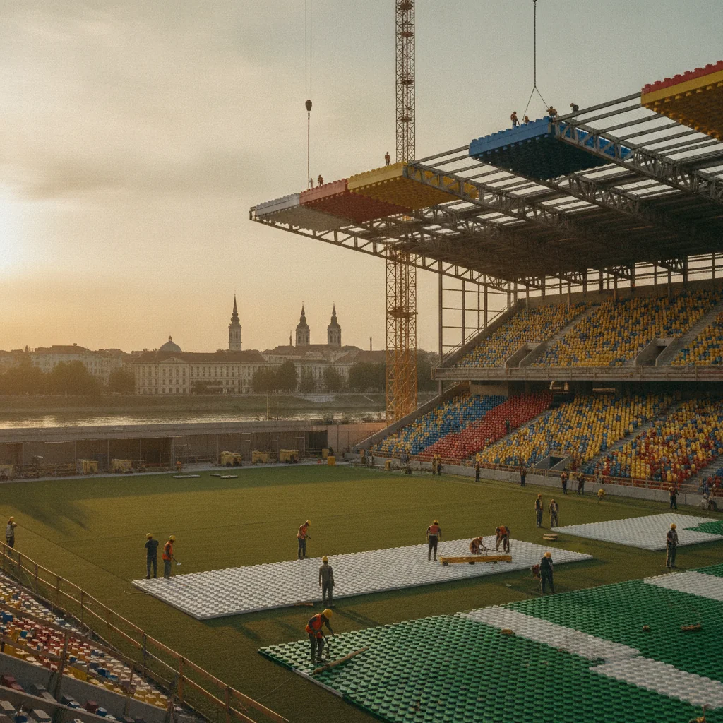 Stadionul Eroii Timișoarei: Se montează acoperișul și gazonul