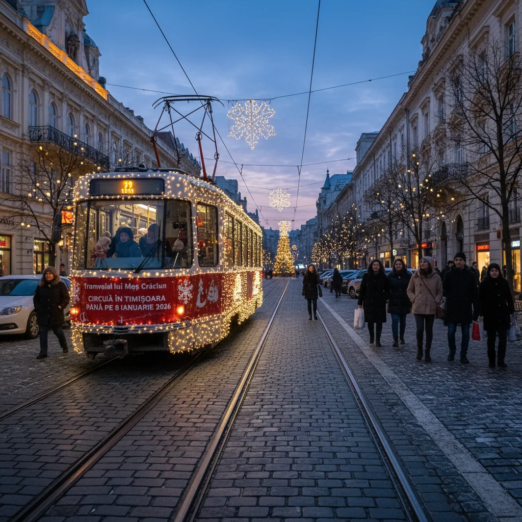 Tramvaiul lui Moș Crăciun va circula la Timișoara până pe 8 ianuarie 2026