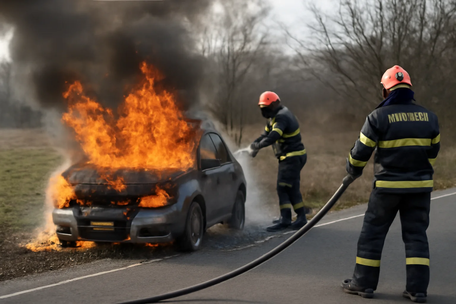 VIDEO. Autoturism cuprins de foc la Remetea Mare, lichidat prompt de pompieri